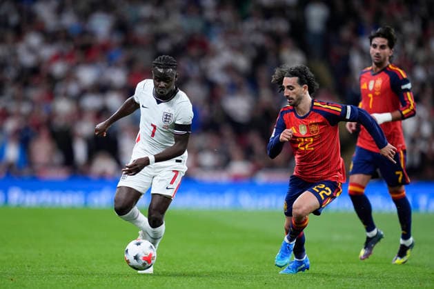 September 26, 2026, London, London, England: Bukayo Saka of England and Marc Cucurella of Spain in action during the UEFA Nations League 2026 27 League Phase MD1 Group A3 match between England and Spain at Wembley Stadium on September 26, 2026, in London, England. London England - ZUMAa181 20260926_zaa_a181_144 Copyright: xDennisxAgyemanx