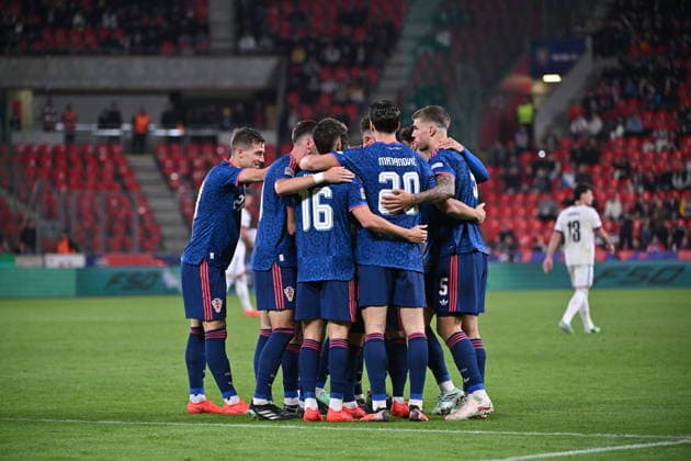 Prague, 260926. Fortuna Arena football stadium. UEFA Nations League Matchday 1: Czech Republic vs. Croatia. Pictured: a goal, celebration by Croatia players. Photo: Damir Krajac CROPIX Copyright: xxDamirxKrajacx ceska_hrvatska79-260926