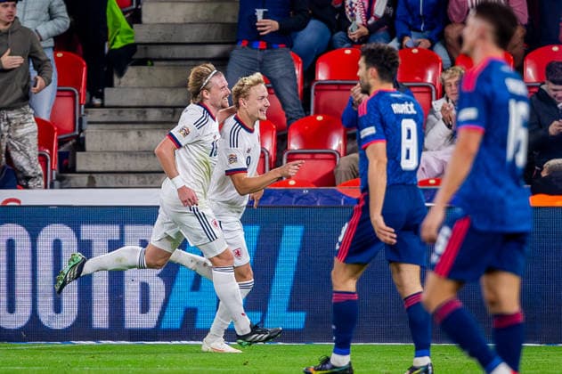 CZECHIA - CROATIA Adam Karabec of Czechia and AC Sparta Praha celebrates a goal with Pavel Sulc of Czechia and Olympique Lyonnais during UEFA Nations League - League A - Group A3 - Matchday 1 - football match between Czechia and Croatia. Fortuna Arena, Eden, Stadion, Prague, Czechia September 26, 2026. Photo by Branislav Racko Copyright: xx 080A9743
