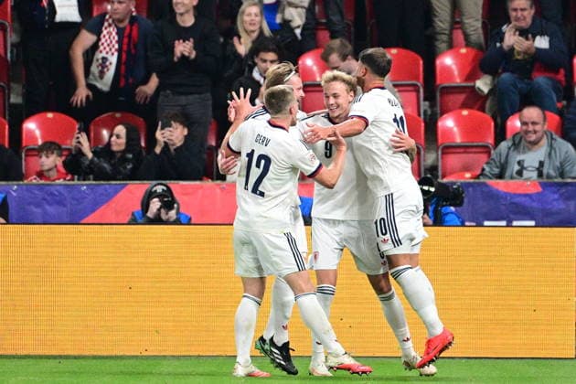 Adam Karabec (CZE), middle, celebrates his goal (1:1) during the UEFA Nations League, A3 group 1st round match: Czechia vs Croatia, in Prague, Czech Republic, on September 26, 2026. (CTKxPhoto MichalxKamaryt) CTKPhotoP2026092606611  CTKPhotoP2026092606611