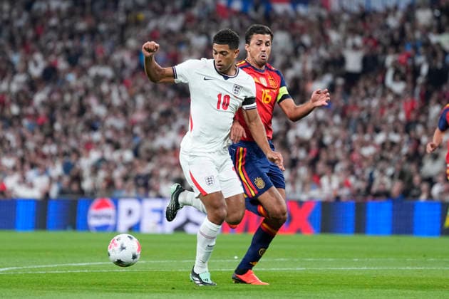 September 26, 2026, London, London, England: Jude Bellingham of England and Rodri Hernandez of Spain in action during the UEFA Nations League 2026 27 League Phase MD1 Group A3 match between England and Spain at Wembley Stadium on September 26, 2026, in London, England. England V Spain - UEFA Nations League 2026 27 League Phase MD1 Group A3  - ZUMAa181 20260926_zaa_a181_170 Copyright: xDennisxAgyemanx