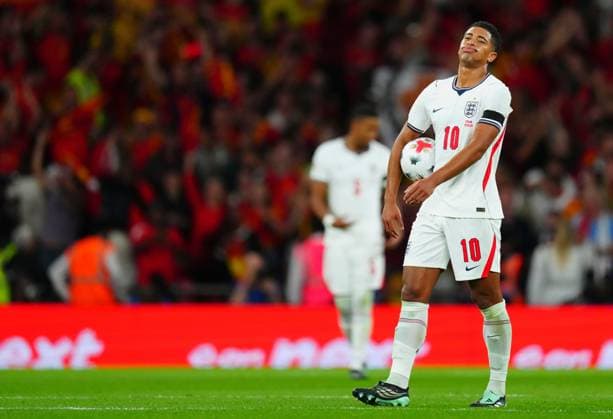Jude Bellingham of England reacts after the second Spain goal scored by Alex Baena England v Spain, UEFA Nations League, Football, Wembley Stadium, London, UK - 26 Sep 2026London Wembley Stadium United Kingdom  Copyright: xJavierxGarcia Shutterstockx 17171102av