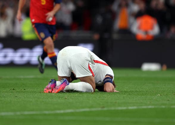 RECORD DATE NOT STATED 26th September 2026; Wembley Stadium, London, England; UEFA Nations League Football, England versus Spain; Harry Kane of England reaction after his penalty hits the bar JohnxPatrickxFletcher