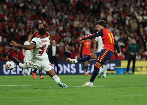 RECORD DATE NOT STATED 26th September 2026; Wembley Stadium, London, England; UEFA Nations League Football, England versus Spain; Alex Baena of Spain scoring his sides 2nd goal in the 60th minute to make it 2-2 JohnxPatrickxFletcher