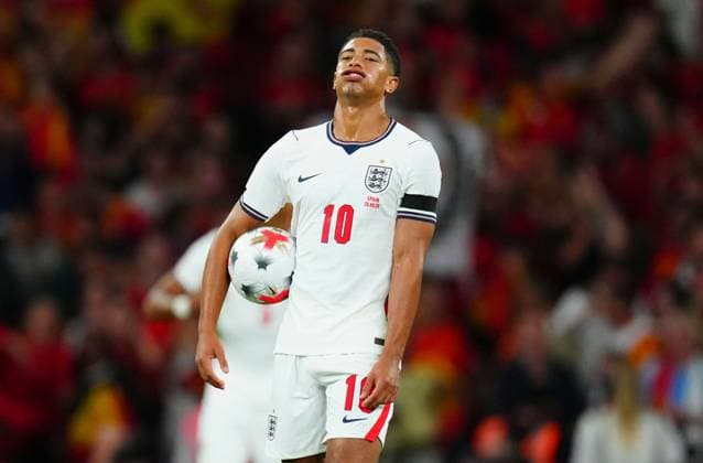 Jude Bellingham of England reacts after the second Spain goal scored by Alex Baena England v Spain, UEFA Nations League, Football, Wembley Stadium, London, UK - 26 Sep 2026London Wembley Stadium United Kingdom  Copyright: xJavierxGarcia Shutterstockx 17171102ba