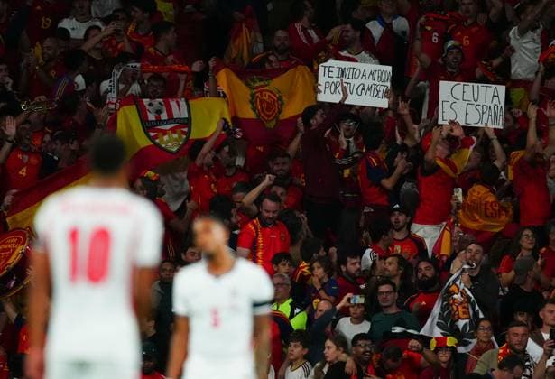 Spain fans with a Ceuta is Spain banner after the third goal scored by Mikel Oyarzabal of Spain England v Spain, UEFA Nations League, Football, Wembley Stadium, London, UK - 26 Sep 2026London Wembley Stadium United Kingdom  Copyright: xJavierxGarcia Shutterstockx 17171102be