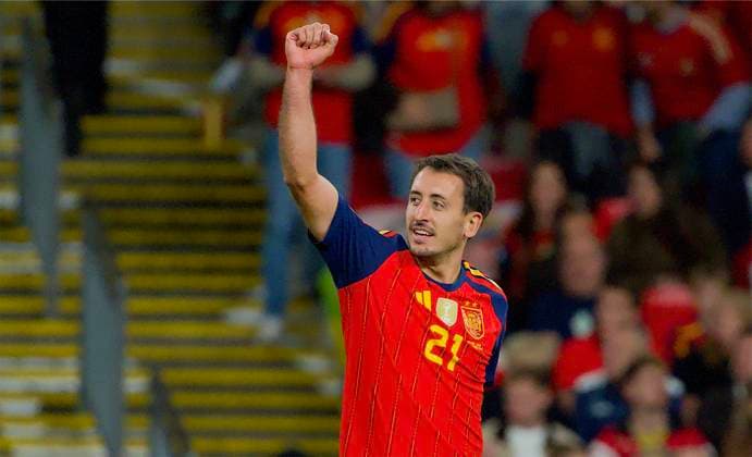 RECORD DATE NOT STATED Football - UEFA Nations League - Group A3 - England v Spain LONDON, ENGLAND - Saturday, September 26, 2026: Spain s Mikel Oyarzabal celebrates after scoring the third goal during the UEFA Nations League Group A3 match between England and Spain at Wembley Stadium. (Photo by Thomas Major Propaganda) LONDON Wembley Stadium GREATER LONDON ENGLAND  Copyright: xThomasxMajorx 2026-09-26-England_v_Spain-097