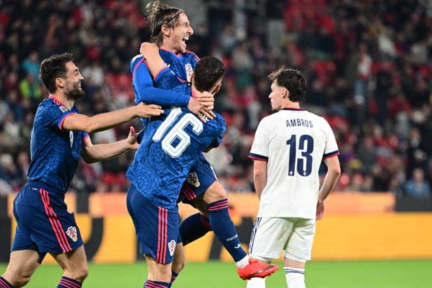 Luka Modric (CRO), up, celebrates first goal during the UEFA Nations League, A3 group 1st round match: Czechia vs Croatia, in Prague, Czech Republic, on September 26, 2026. (CTKxPhoto MichalxKamaryt) CTKPhotoP2026092606658  CTKPhotoP2026092606658