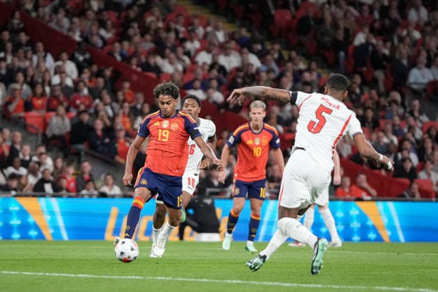 UEFA Nations League: England v Spain Lamine Yamal of Spain shoots on goal during the UEFA Nations League match England vs Spain at Wembley Stadium, London, United Kingdom on 26 September 2026 (Photo by Maynard Manyowa News Images) London Wembley Stadium Greater London United Kingdom Copyright: xMaynardxManyowa NewsxImagesx
