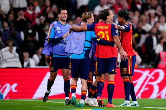 England v Spain - UEFA Nations League 2026 27 Group A3 MD1 Mikel Oyarzabal centre-forward of Real Sociedad celebrates after scoring his sides first goal during the UEFA Nations League 2026 27 group phase match between England and Spain at Wembley Stadium on September 26, 2026 in London, England. London England United Kingdom  Copyright: xJosexBretonx originalFilename:bretonhernandez-englandv260926_npOsc.jpg