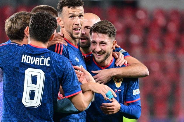 Petar Sucic (CRO), right, celebrates his goal during the UEFA Nations League, A3 group 1st round match: Czechia vs Croatia, in Prague, Czech Republic, on September 26, 2026. (CTKxPhoto MichalxKamaryt) CTKPhotoP2026092606822  CTKPhotoP2026092606822