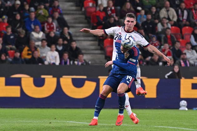 Prague, 260926. Fortuna Arena football stadium. UEFA Nations League Matchday 1: Czech Republic vs. Croatia. Pictured: Jiri Slama, Marco Pasalic. Photo: Damir Krajac CROPIX Copyright: xxDamirxKrajacx ceska_hrvatska107-260926