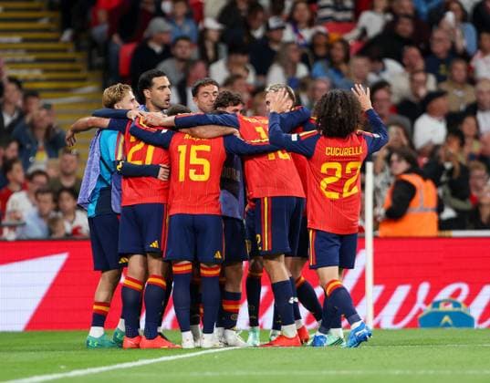 Spain players celebtrate their 3rd goal which was scored by Mikel Oyarzabal England v Spain, UEFA Nations League 2026 27 Group A3, Football, Wembley Stadium, London, UK, 26 09 2026 - 26 Sep 2026London Wembley Stadium England United Kingdom  Copyright: xHanc WiredxPhotos Shutterstockx 17171296cd