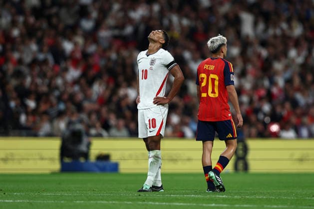 England v Spain, UEFA Nations League Jude Bellingham of England rues a missed chance to score during the England v Spain UEFA Nations League A Group 3 match at Wembley Stadium, London, England on 26 September 2026 Credit: Ian Stephen Every Second Media Editorial use only. All images are copyright Every Second Media Limited. No images may be reproduced without prior permission. Copyright: xIMAGO EveryxSecondxMediax ESM-2186-0033 IanxStephenx xEveryxSecondxMediax