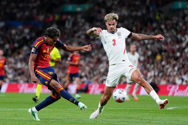 September 26, 2026, London, London, England: Lamine Yamal of Spain and Nico O Reilly of England in action during the UEFA Nations League 2026 27 League Phase MD1 Group A3 match between England and Spain at Wembley Stadium on September 26, 2026, in London, England. England V Spain - UEFA Nations League 2026 27 League Phase MD1 Group A3  - ZUMAa181 20260926_zaa_a181_202 Copyright: xDennisxAgyemanx