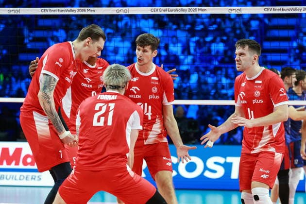 26.09.2026 MEDIOLAN WLOCHY ( MILAN ITALIA ) UNIPOL FORUM SIATKOWKA MEZCZYZN MISTRZOSTWA EUROPY W SIATKOWCE FINAL RUNDA FINALOWA ( CEV EUROVOLLEY 2026 MEN FINAL ROUND FINAL MATCHES MEN S VOLLEYBALL GAME POLAND - FRANCE ) MECZ POLSKA - FRANCJA NZ. RADOSC BARTLOMIEJ LEMANSKI , SZYMON JAKUBISZAK , MARCIN KOMENDA FOTO JAKUB PIASECKI CYFRASPORT NEWSPIX.PL --- newspix.pl 