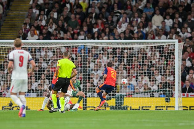 Alex Baena of Spain scores in the second half during the Nations League match between England and Spain at Wembley Stadium, London, England on 26 September 2026. Copyright: xPhilxHutchinsonx 45460022