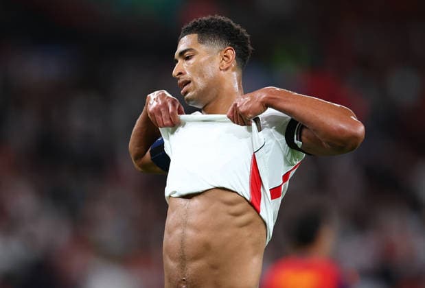 London, England, 26th September 2026. Jude Bellingham of England shows his frustration during the England vs Spain UEFA Nations League match at Wembley Stadium, London. Picture credit should read: Paul Terry Sportimage EDITORIAL USE ONLY. No use with unauthorised audio, video, data, fixture lists, club league logos or live services. Online in-match use limited to 120 images, no video emulation. No use in betting, games or single club league player publications. SPI_090_PT_England_Spain SPI-5020-0089