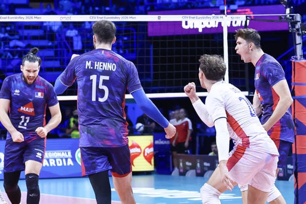 IPA89009396 - Celebration by 20 Benjamin Diez (France) and his teammates during the CEV Enel EuroVolley 2026 Gold Medal Final between Poland and France at the Unipol Forum in Milan, Italy, on September 26, 2026, during EuroVolley 2026 - Gold Medal Final - France vs. Poland, CEV EuroVolley Men’s match in Assago (MI), Italy, September 26, 2026  Copyright: xValerioxOrigo IPAxSportx xx IPA89009396