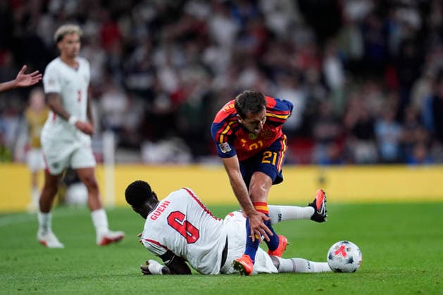 September 26, 2026, London, London, England: Marc Guehi of England and Mikel Oyarzabal of Spain in action during the UEFA Nations League 2026 27 League Phase MD1 Group A3 match between England and Spain at Wembley Stadium on September 26, 2026, in London, England. England V Spain - UEFA Nations League 2026 27 League Phase MD1 Group A3  - ZUMAa181 20260926_zaa_a181_213 Copyright: xDennisxAgyemanx
