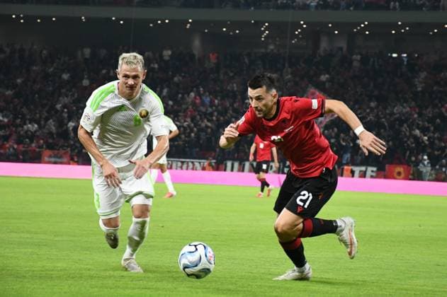 Albania v Belarus - UEFA Nations League TIRANA, ALBANIA - SEPTEMBER 26: Arber Hoxha (21) of Albania in action during the UEFA Nations League 2026 27 group phase C Group match between Albania and Bearus at the Air Albania Stadium in Tirana, Albania on September 26, 2026. Olsi Shehu Anadolu Tirana Albania. Editorial use only. Please get in touch for any other usage.  Copyright: x2026xAnadoluxOlsixShehux