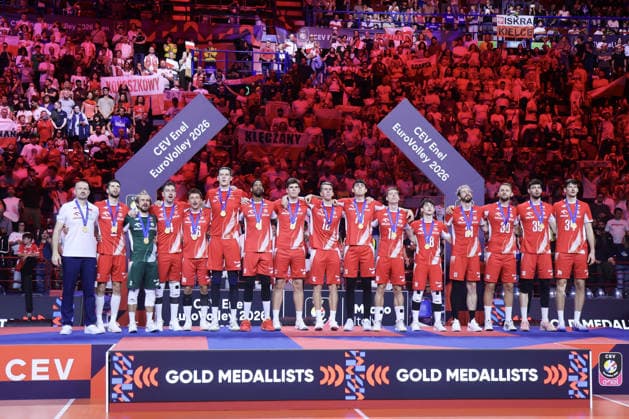IPA89012374 - Team Poland took first place during the CEV Enel EuroVolley 2026 match between Poland and France at the Unipol Forum in Milan, Italy, on September 26, 2026, as part of EuroVolley 2026 - Gold Medal Final - France vs. Poland, CEV EuroVolley Men’s match in Assago (MI), Italy, September 26, 2026  Copyright: xValerioxOrigo IPAxSportx xx IPA89012374