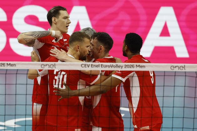 IPA89012764 - Team Poland celebrates after scoring during the CEV Enel EuroVolley 2026 Gold Final between Poland and France at the Unipol Forum on September 26, 2026, in Milan, Italy.  Copyright: xRichardxMorgano IPAxSportx xx IPA89012764