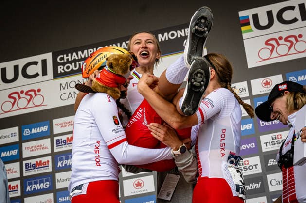 Poland UCI Road Cycling World Championships Montreal Canada 2026 NIEWIADOMA PHINNEY Kasia LACH Marta ASKULSKA Marta RYSZ Kaja WLODARCZYK Dominika POL Poland Award Ceremony Medal Ceremony Podium Landscape Format landscape horizontal Landscape Event UCI Road Cycling World Championships Montreal Canada 2026 Category Cycling Road Cycling World Championships Elite Women Location North America, Canada, Quebec, Montreal Start Brossard Finish Montreal Road Race RR Distance 180.1 km Date September 26, 2026, Saturday Day 6