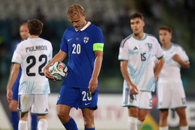 San Marino v Finland - UEFA Nations League - Season 2026-2027 Serravalle, Italy, 26th September 2026. Joel Pohjanpalo of Finland holds the ball as he prepares ot take a penalty to give the visitors a 7-0 lead and complete his hat-trick the San Marino vs Finland UEFA Nations League match at San Marino Stadium, Serravalle. Picture credit should read: Jonathan Moscrop Serravalle San Marino Stadium San Marino