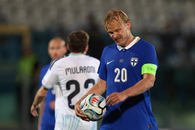 San Marino v Finland - UEFA Nations League - Season 2026-2027 Serravalle, Italy, 26th September 2026. Joel Pohjanpalo of Finland holds the ball as he prepares ot take a penalty to give the visitors a 7-0 lead and complete his hat-trick the San Marino vs Finland UEFA Nations League match at San Marino Stadium, Serravalle. Picture credit should read: Jonathan Moscrop Serravalle San Marino Stadium San Marino