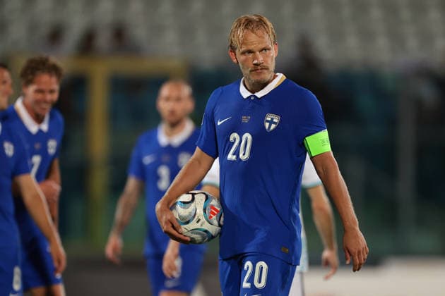 San Marino v Finland - UEFA Nations League - Season 2026-2027 Serravalle, Italy, 26th September 2026. Joel Pohjanpalo of Finland holds the ball as he prepares ot take a penalty to give the visitors a 7-0 lead and complete his hat-trick the San Marino vs Finland UEFA Nations League match at San Marino Stadium, Serravalle. Picture credit should read: Jonathan Moscrop Serravalle San Marino Stadium San Marino