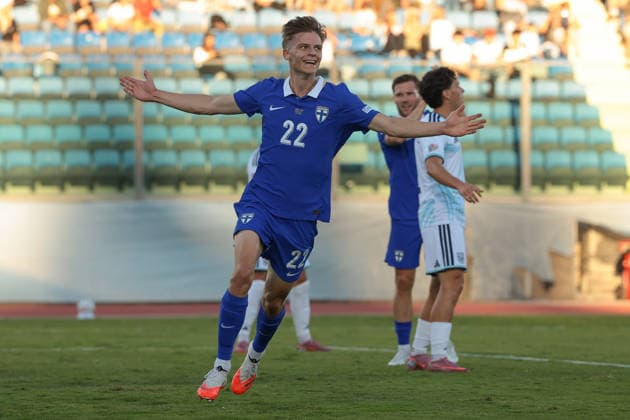 San Marino v Finland - UEFA Nations League - Season 2026-2027 Serravalle, Italy, 26th September 2026. Adrian Svanback of Finland celebrates after scoring to give the visitors a 2-0 lead during the San Marino vs Finland UEFA Nations League match at San Marino Stadium, Serravalle. Picture credit should read: Jonathan Moscrop Serravalle San Marino Stadium San Marino