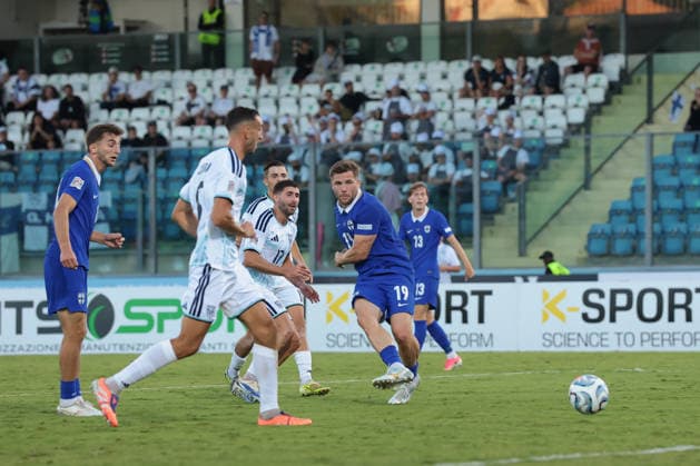 San Marino v Finland - UEFA Nations League - Season 2026-2027 Serravalle, Italy, 26th September 2026. Benjamin Kallman of Finland scores to give the visitors a 3-0 lead during the San Marino vs Finland UEFA Nations League match at San Marino Stadium, Serravalle. Picture credit should read: Jonathan Moscrop Serravalle San Marino Stadium San Marino