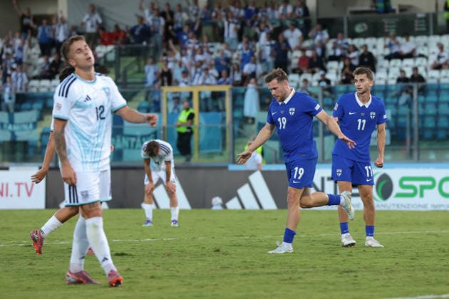 San Marino v Finland - UEFA Nations League - Season 2026-2027 Serravalle, Italy, 26th September 2026. Benjamin Kallman of Finland celebrates after scoring to give the visitors a 3-0 lead during the San Marino vs Finland UEFA Nations League match at San Marino Stadium, Serravalle. Picture credit should read: Jonathan Moscrop Serravalle San Marino Stadium San Marino
