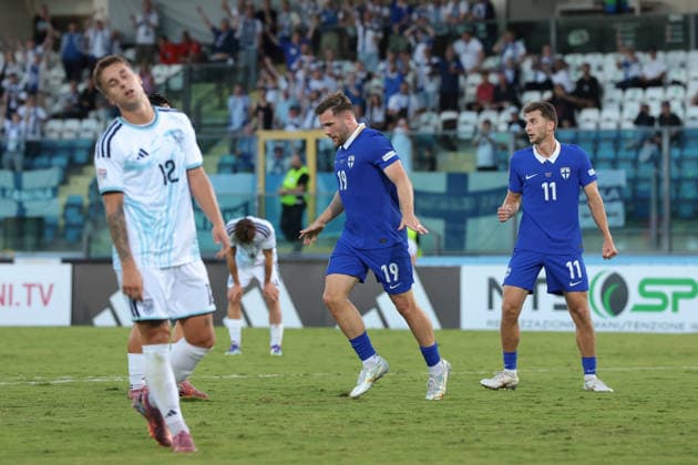 San Marino v Finland - UEFA Nations League - Season 2026-2027 Serravalle, Italy, 26th September 2026. Benjamin Kallman of Finland celebrates after scoring to give the visitors a 3-0 lead during the San Marino vs Finland UEFA Nations League match at San Marino Stadium, Serravalle. Picture credit should read: Jonathan Moscrop Serravalle San Marino Stadium San Marino