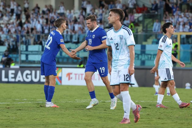 San Marino v Finland - UEFA Nations League - Season 2026-2027 Serravalle, Italy, 26th September 2026. Benjamin Kallman of Finland celebrates after scoring to give the visitors a 3-0 lead during the San Marino vs Finland UEFA Nations League match at San Marino Stadium, Serravalle. Picture credit should read: Jonathan Moscrop Serravalle San Marino Stadium San Marino