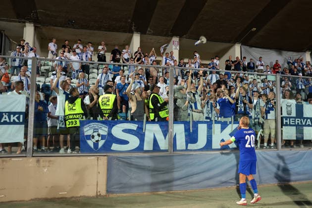 San Marino v Finland - UEFA Nations League - Season 2026-2027 Serravalle, Italy, 26th September 2026. Joel Pohjanpalo of Finland retrieves a megaphone before signing following the San Marino vs Finland UEFA Nations League match at San Marino Stadium, Serravalle. Picture credit should read: Jonathan Moscrop Serravalle San Marino Stadium San Marino