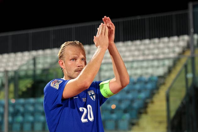 San Marino v Finland - UEFA Nations League - Season 2026-2027 Serravalle, Italy, 26th September 2026. Joel Pohjanpalo of Finland applauds the fans following the final whistle of the San Marino vs Finland UEFA Nations League match at San Marino Stadium, Serravalle. Picture credit should read: Jonathan Moscrop Serravalle San Marino Stadium San Marino