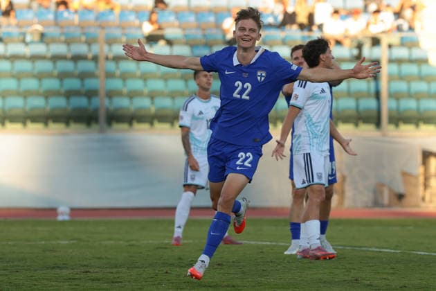 San Marino v Finland - UEFA Nations League - Season 2026-2027 Serravalle, Italy, 26th September 2026. Adrian Svanback of Finland celebrates after scoring to give the visitors a 2-0 lead during the San Marino vs Finland UEFA Nations League match at San Marino Stadium, Serravalle. Picture credit should read: Jonathan Moscrop Serravalle San Marino Stadium San Marino