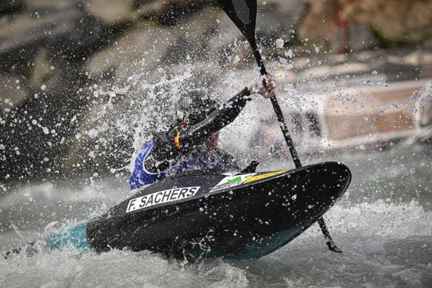 IPA89013954 - Ivrea, Italy, September 26, 2026—2026 Paddle Europe Slalom Championships, Men’s Kayak Cross Individual Time Trial at the Canoe Stadium in Ivrea—Sachers Felix_32_(GER) in action during the 2026 Paddle Europe Slalom Championships men s Kayak Cross Individual Time Trial at the Ivrea Stadium  Copyright: xTonelloxAbozzi IPAxSportx xx IPA89013954