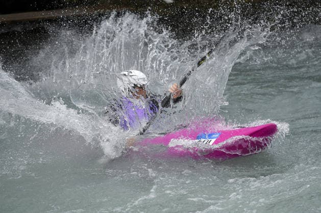 IPA89013845 - Ivrea, Italy, September 26, 2026 — 2026 Paddle Europe Slalom Championships: Women s Kayak Cross Individual Time Trial at the Canoe Stadium in Ivrea — Duc Jessica_29_(SUI) in action during the 2026 Paddle Europe Slalom Championships Women s Kayak Cross Individual Time Trial at the Ivrea Stadium  Copyright: xTonelloxAbozzi IPAxSportx xx IPA89013845