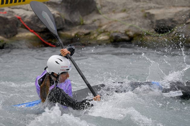 IPA89013941 - Ivrea, Italy, September 26, 2026—Paddle Europe Slalom Championships 2026 Women s Kayak Cross Individual Time Trial at the Canoe Stadium in Ivrea—Klaudia Zwolinska_4_(POL) winning the silver medal during the 2026 Paddle Europe Slalom Championships Women s Kayak Cross Individual Time Trial at the Ivrea Stadium  Copyright: xTonelloxAbozzi IPAxSportx xx IPA89013941