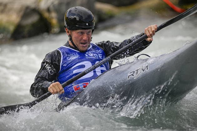 IPA89013973 - Ivrea, Italy, September 26, 2026—2026 Paddle Europe Slalom Championships, Men’s Kayak Cross Individual Time Trial at the Canoe Stadium in Ivrea—Barta Jan_36_(CZE) in action during the 2026 Paddle Europe Slalom Championships men s Kayak Cross Individual Time Trial at the Ivrea Stadium  Copyright: xTonelloxAbozzi IPAxSportx xx IPA89013973