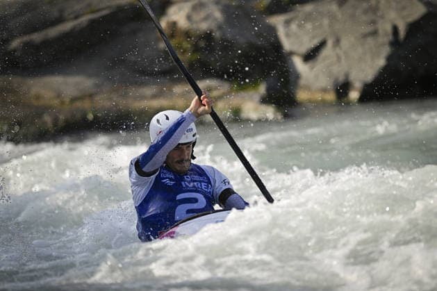 IPA89014049 - Ivrea, Italy, September 26, 2026—Paddle Europe Slalom Championships 2026 Men s Kayak Cross Individual Time Trial at Canoe Stadium Ivrea—Madore Mathurin_2_(FRA) in action during the 2026 Paddle Europe Slalom Championships men s Kayak Cross Individual Time Trial at the Ivrea Stadium  Copyright: xTonelloxAbozzi IPAxSportx xx IPA89014049