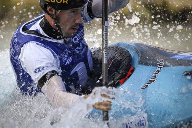 IPA89013959 - Ivrea, Italy, September 26, 2026—2026 Paddle Europe Slalom Championships: Men’s Kayak Cross Individual Time Trial at the Canoe Stadium in Ivrea—Giovanni De Gennaro_10_(ITA) in action during the 2026 Paddle Europe Slalom Championships men’s Kayak Cross Individual Time Trial at the Ivrea Stadium  Copyright: xTonelloxAbozzi IPAxSportx xx IPA89013959