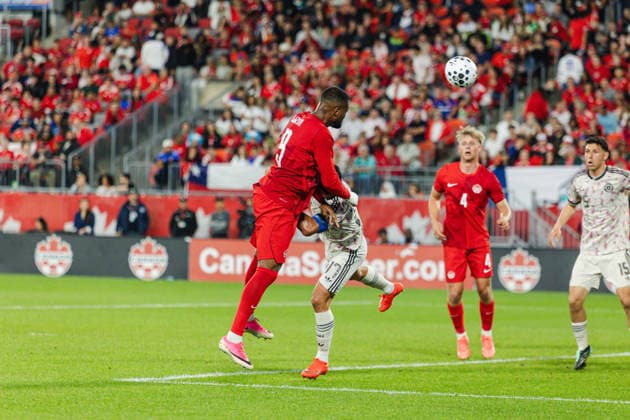 Cyle Larin of Canada heads the ball during the International Friendly, Länderspiel, Nationalmannschaft match between Canada and Chile on September 26th, 2026 in BMO Field, Toronto, Ontario, Canada Copyright: xCurtisxWongx xSPPx Sportspressphoto_SPR240802