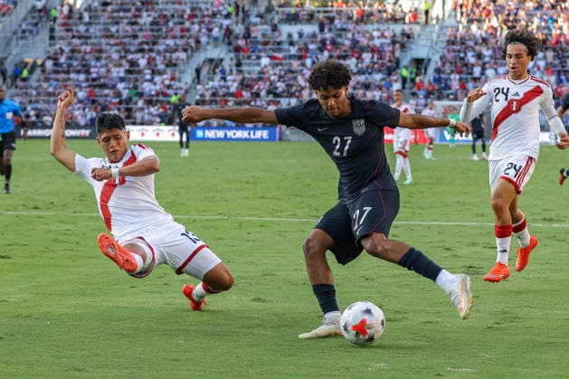 September 26, 2026, Orlando, Florida, USA: United States midfielder MATHIS ALBERT (27) attempts a shot on goal during the second half against Peru. The United States hosted Peru in an International Friendly, Länderspiel, Nationalmannschaft at Inter&Co Stadium in Orlando, FL. Soccer 2026: United States 4:1 Peru  - ZUMAm299 20260926_znp_m299_004 Copyright: xTaylorxMcFeex