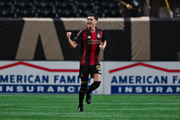 ATLANTA, GA - SEPTEMBER 26: Tomas Jacob 55 of Atlanta reacts after a first-half goal during the MLS, Fussball Herren, USA match between New York City FC and Atlanta United FC on September 26th, 2026 at Mercedes-Benz Stadium in Atlanta, GA. (Photo by Rich von Biberstein Icon Sportswire) SOCCER: SEP 26 MLS Atlanta United vs New York City FC EDITORIAL USE ONLY Icon260926001