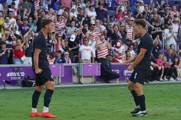 Sebastian Berhalter (R) of United States celebrates a goal during a friendly match between the United States and Peru at Inter&Co Stadium in Orlando, United States, 26 September 2026. International Friendly, Länderspiel, Nationalmannschaft United States vs. Peru !ACHTUNG: NUR REDAKTIONELLE NUTZUNG!  Copyright: xKennethxFernandezx AMDEP3217 20260927-55021515802_1