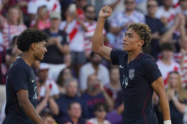 Julian Hall (R) of United States celebrates a goal during a friendly match between the United States and Peru at Inter&Co Stadium in Orlando, United States, 26 September 2026. International Friendly, Länderspiel, Nationalmannschaft United States vs. Peru !ACHTUNG: NUR REDAKTIONELLE NUTZUNG!  Copyright: xKennethxFernandezx AMDEP3199 20260927-55021515798_1